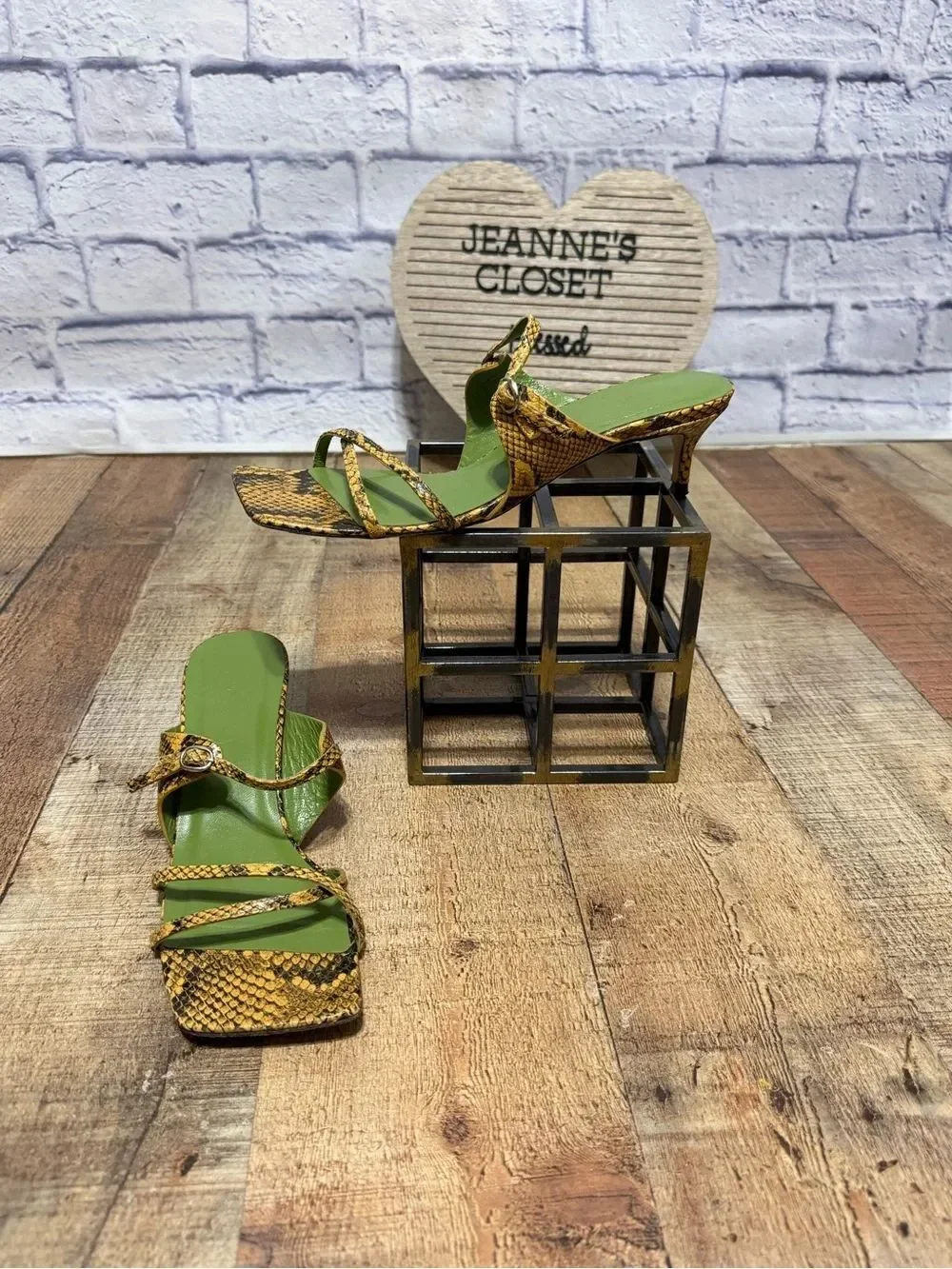 BY FAR Candy Yellow Snakeskin Leather Mule Kitten Heel Sandals in Size 40